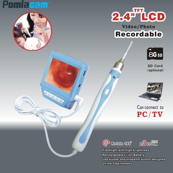 

cameras 66b ear scop nose otoscope with recordable 2.4" tft lcd 3.9mm lens video/po recording sd card optional