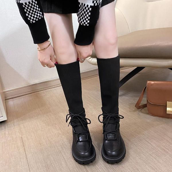 

boots stretch fabric black knee high platform women shoes knitted long street style slim thigh mujer