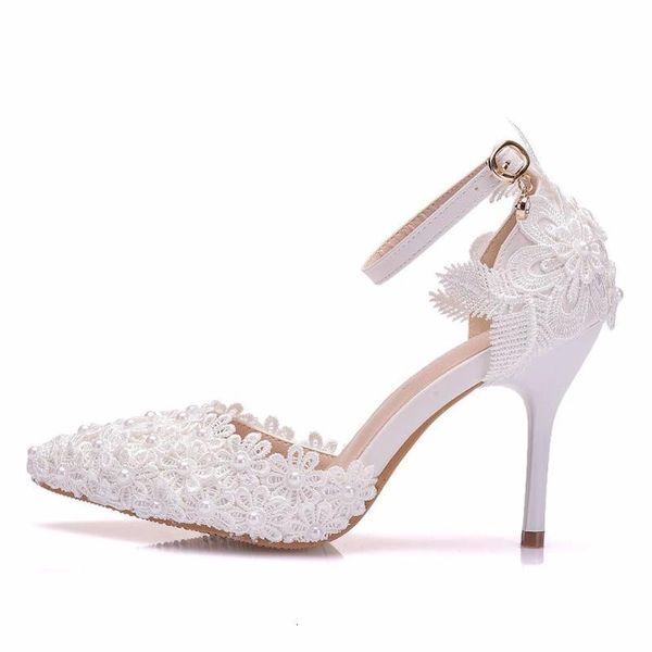 

crystal adults sandals wedding bridal shoes pointed toe ultra high heels lace flower pearl formal dress pumps 0l95, Black