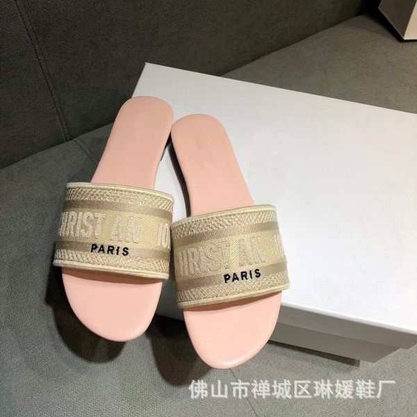 

sandals women's 2021 summer d family alphabet embroidery printing flat bottom flip flop casual fashion lazy wear flip flop ysj, Black