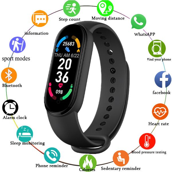 M6 Smart Watch Sport Band bileklikleri Fitness Tracker Tracker Pedometre Balık Basınç Monitörü Bluetooth Akıllı Bant Erkek Kadınlar Xiaomi