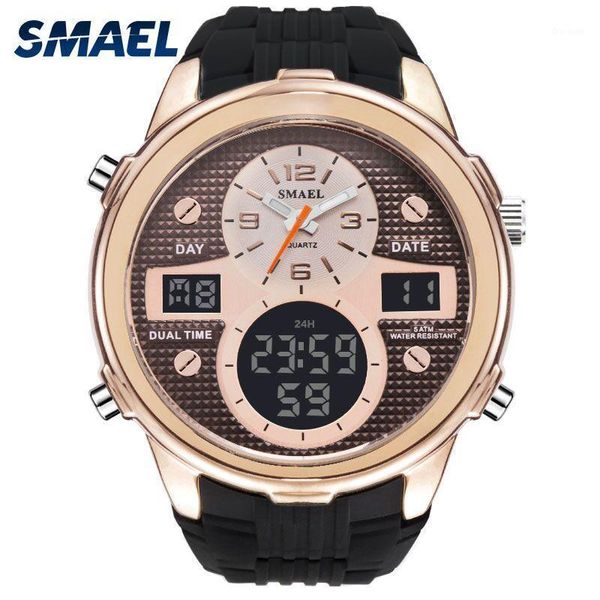 

wristwatches smael casual sport watch men quartz electronic watches waterproof alarm led military digital wrist for relogios reloj, Slivery;brown