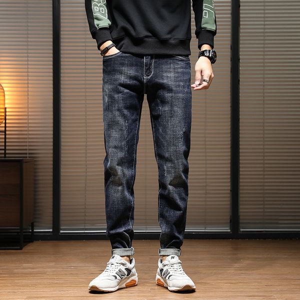 

fall/winter stretch men's jeans pencil pants mid-high waist trousers fashion trend, Blue