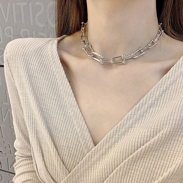 

fashion cool wind heavy industry personality necklace net red thick chain exaggerated clavicle chain hip hop sweater chain female, Black