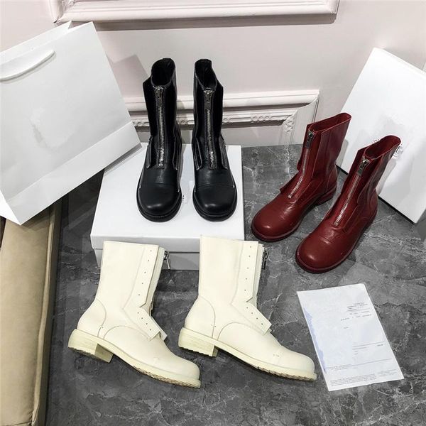 

boots classic brand front zipper riding women's leather punk style autumn monocular tight winter plus velvet shoes, Black