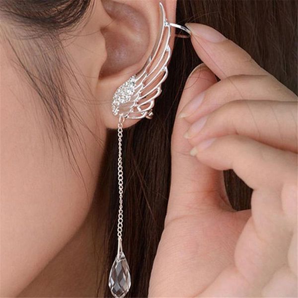 

dangle & chandelier fashion elegant crystal pendant earrings long angel wing drop for women, Silver