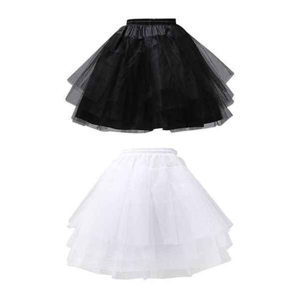 

skirts 83xc women girls solid color ballet tulle short crinoline petticoat multi layered ball gown lolita underskirt elastic waistband, Black