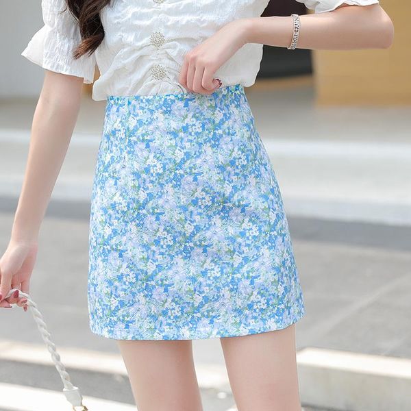 

skirts korean fashion high-waisted mini woman print skirt summer floral kawaii women clothing black for female