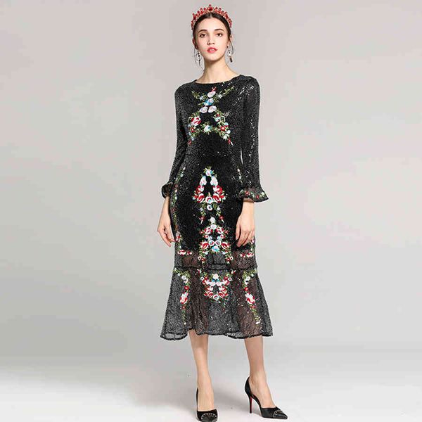 

dress women up in elegant luxury spring exquisite shiny lantejoulas malha embroidery pulse enlargement of glove hip package trumpets, Black;gray