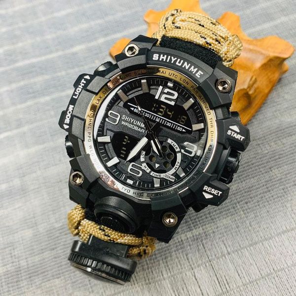 

wristwatches shiyunme sports military watch men watches dual display wristwatch compass thermometer outdoor waterproof digital clock relogio, Slivery;brown
