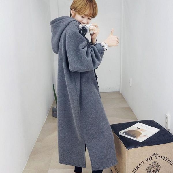

women's hoodies & sweatshirts women's solid color fleece long casual sleeve hooded pullovers autumn winter loose, Black