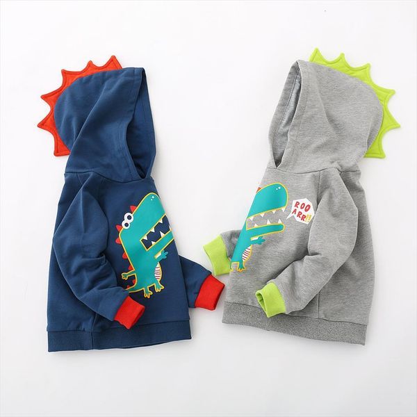 

childrens clothing autumn casual dinosaur printed boy hooded hoodies sweater kids jacket outwear sweatshirt, Black