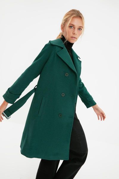 

women's jackets trendyol arched button sealing stamp coat twoaw22kb0083, Black;brown