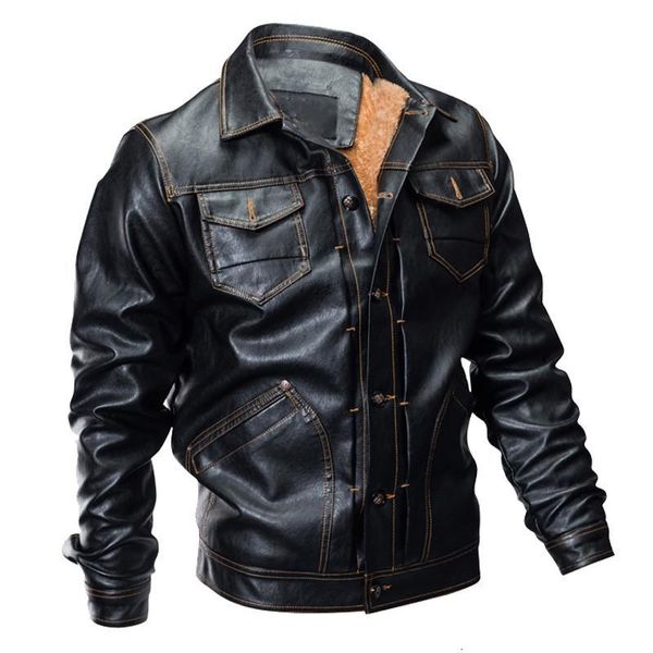 

& fur men's winter fleece pu jacket coat autumn slim fit faux leather motorcycle jackets male fashion outwear plus size l-6xl cwfm, Black