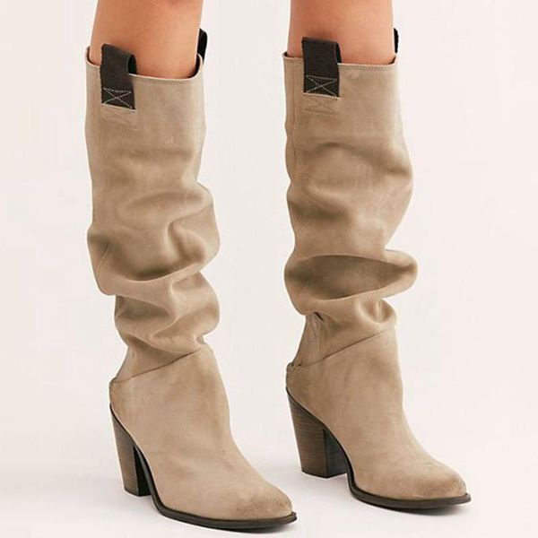 

boots oeak knee high western cowboy for women long winter pointed toe cowgirl wedges motorcycle, Black