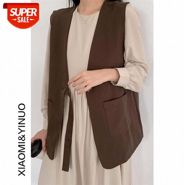 

[ou fan] 7480 women's small suit jacket korean style v-neck sleeveless waist belt vest #vj7j, Black;gray