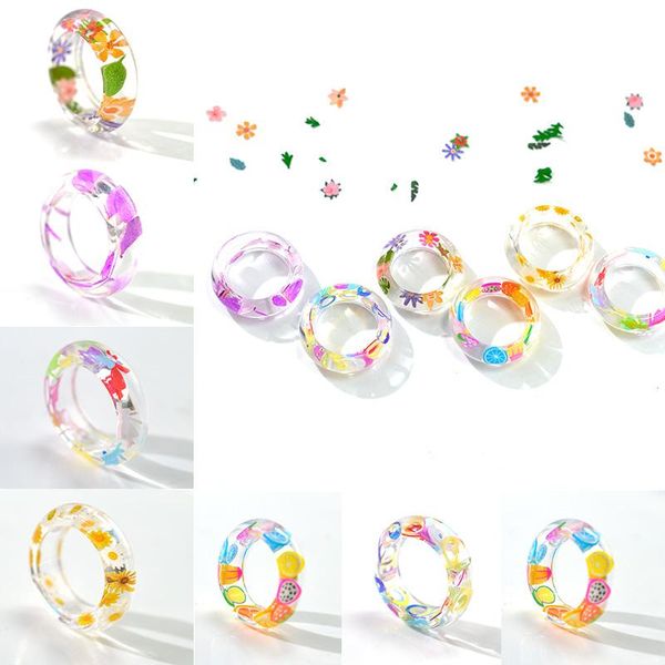 

cluster rings hj47 6 styles korean style transparent colorful finished resin valentines day gift ring set for women jewelry, Golden;silver