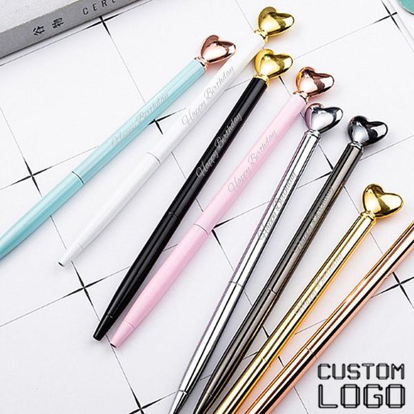 

love shape simple metal ballpoint pen business advertising custom logo pens student creative fashion gift, Blue;orange