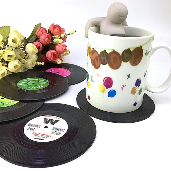 

mats & pads 39xb fashion silicone record retro type drink coasters cup 6pcs/ set