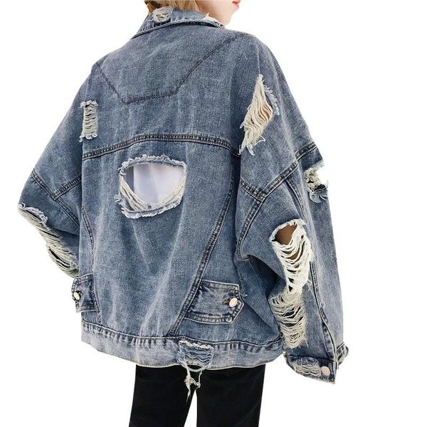 

women's jackets [ewq] 2021 autumn harajuku female jacket vintage torn denim punk lady streetwear plus size women coats, Black;brown