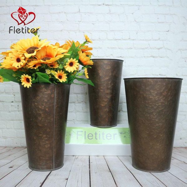 

vases fletiter farmhouse metal galvanized flower vase,set of 3-rustic home decor, table centerpieces, french bucket fresh dried floral