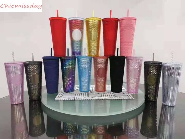 

dhl 24oz personalized starbucks tumblers iridescent bling rainbow studded cold cup tumbler coffee mug with straw c2998