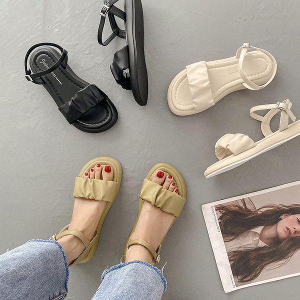 

sandals anti-skid soft beige heeled low-heeled shoes with strap 2021 summer black comfort clear flat girls