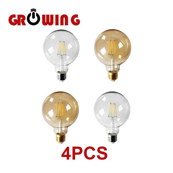

bulbs 4pcs/lot retro edison filament bulb g95 e27 6w bombillas 220v-240v vintage lamp 2500k gold glass home decoration