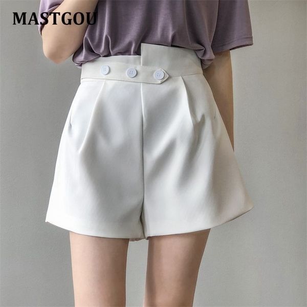 

mastgou iregular short's white short black wide leg zipper waist vintage high summer trousers 210621, White;black