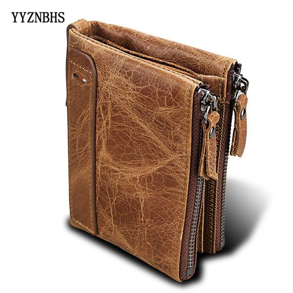 

wallets genuine leather men short credit business card holders double zipper cowhide women wallet purse coin money, Red;black