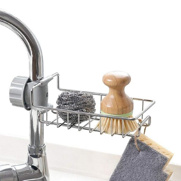 

hanging baskets stainless steel kitchen sponge holder faucet storage rack soap dishwashing liquid drainer drain basket for bathroom sink