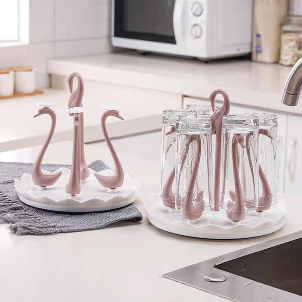 

kitchen storage & organization swan shape glass bottle cup holder drying shelf dish drain rack hanger organizer stand