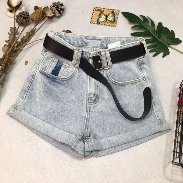 

women's jeans women 2021 summer fashion solid color denim shorts female high waist curled ladies loose wide leg y110, Blue