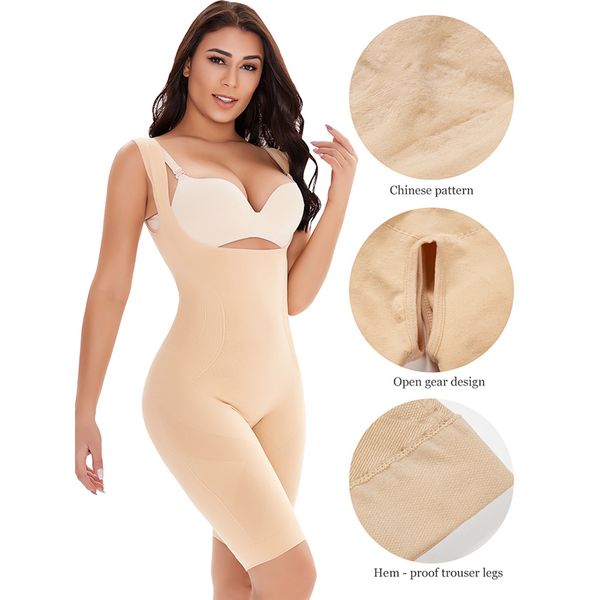 

seamless target firm tummy control shapewear bodysuit open bust mid-thigh full body shape breathable soft