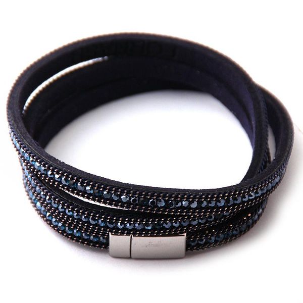 

tennis layer slake velvet leather enwind rhinestone bling crystal fashion wraps bracelets women gift, Golden;silver