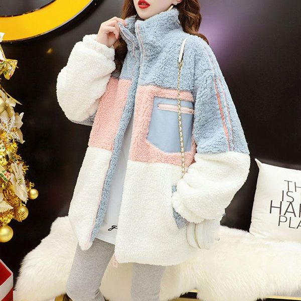 

women's fur & faux lucyever winter lamb wool jacket women casual all-match loose thicken warm coats female oversize long sleeve hairy o, Black
