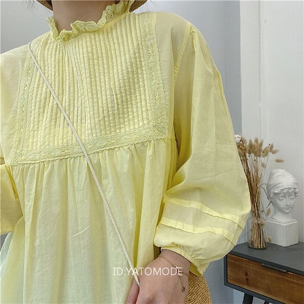 

women's blouses & shirts lazy princess style fresh lace collar pleated doll shirt cotton 5lb1, White