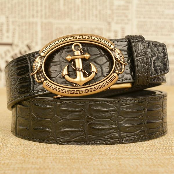

belts fashion personalized leather men's belt boat anchor automatic buckle crocodile cowboy, Black;brown