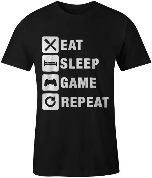 

eat sleep game repeat gaming gamer tee t-shirt xbox playstation unisex, White;black