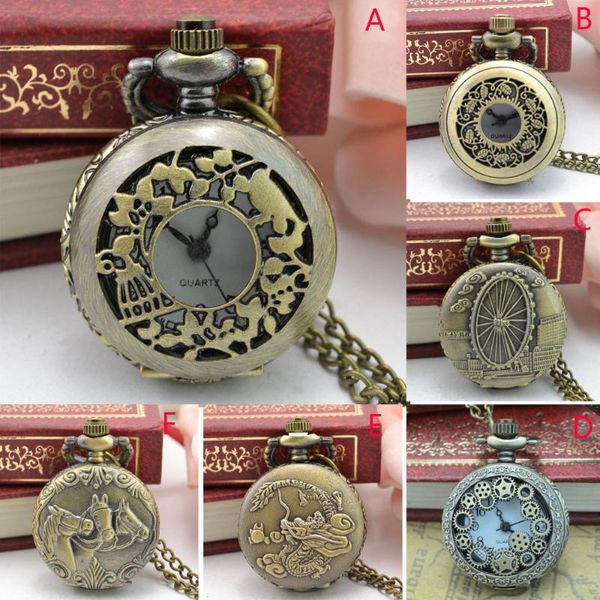 

wristwatches vintage steampunk retro bronze design pocket watch quartz pendant necklace gift man f606, Slivery;brown