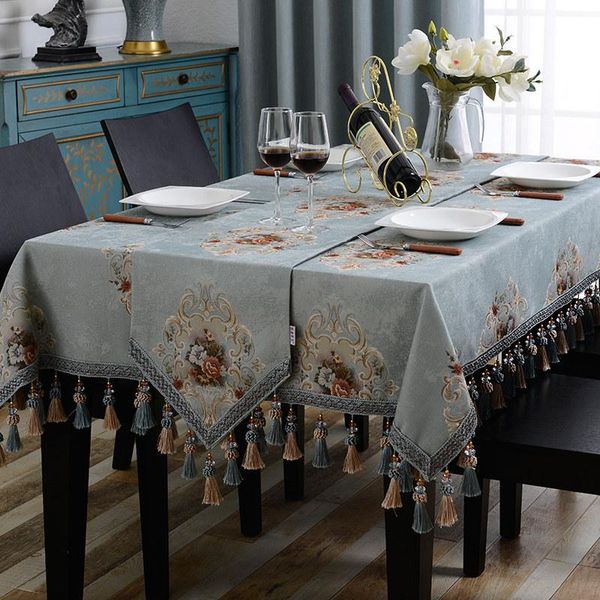 

table cloth vintage luxury tassels jacquard flower rectangular square coffee dinning cover for party event decoration