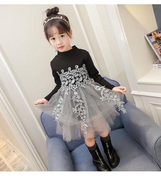 

girl's dresses fashion children dress spring costomes long sleeve kids lace patchwork vestidos design ball gown for girls, Red;yellow