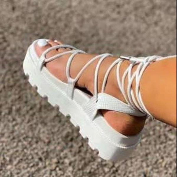

sandals woman gladiator ladies ankle wrap wedges women platform shoes female fashion lace up women's footwear plus size 43, Black
