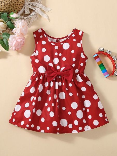 

baby polka dot bow front dress she, Red;yellow