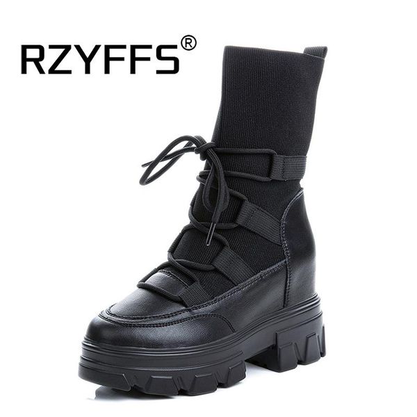 

boots black autumn winter femme chunky sock shoes trendy woman high sneakers knitting platform casual flats a434