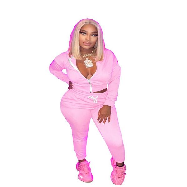 

women's two piece pants pink hooded special design bro and tight club party lady fashion tracksuits high street outfits, White