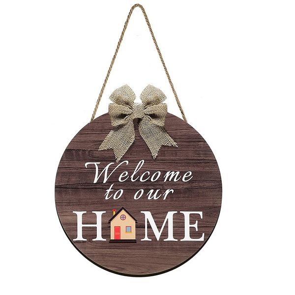 Holzschild zum Aufhängen an der Haustür, austauschbar, Dekoration „Welcome to Our Home“, mit Sackleinenschleife, 15 saisonale Ornamente für Halloween, Weihnachten