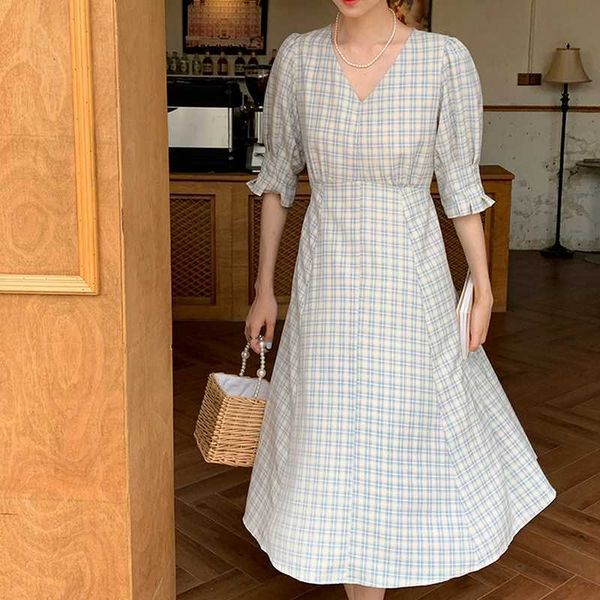 

vintage v-neck silm waist dresses for women elegant bandage vestido feminino temperament office lady french style 210525, Black;gray
