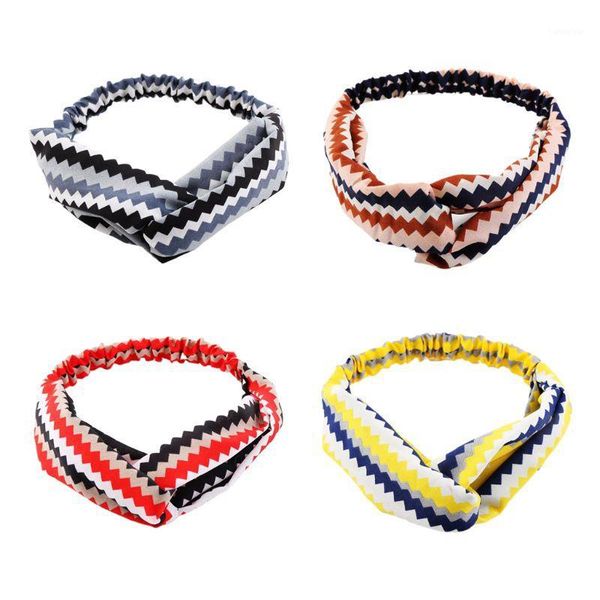 

women sport button headband zig-zag wavy stripes protect ear cross knot headwrap1