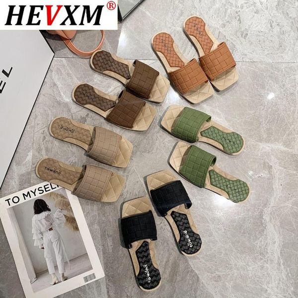 

candy color weave slippers women summer beach shoes woman sandals square toe flat slides open knitted zapatillas casa mujer, Black
